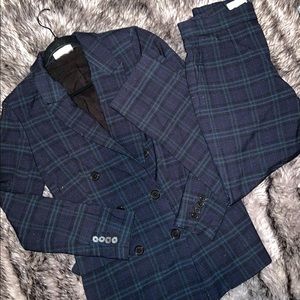 ARITZIA BABATON SAMUEL BLAZER AND CONAN PANT PLAID NAVY/ GREEN SUIT SET